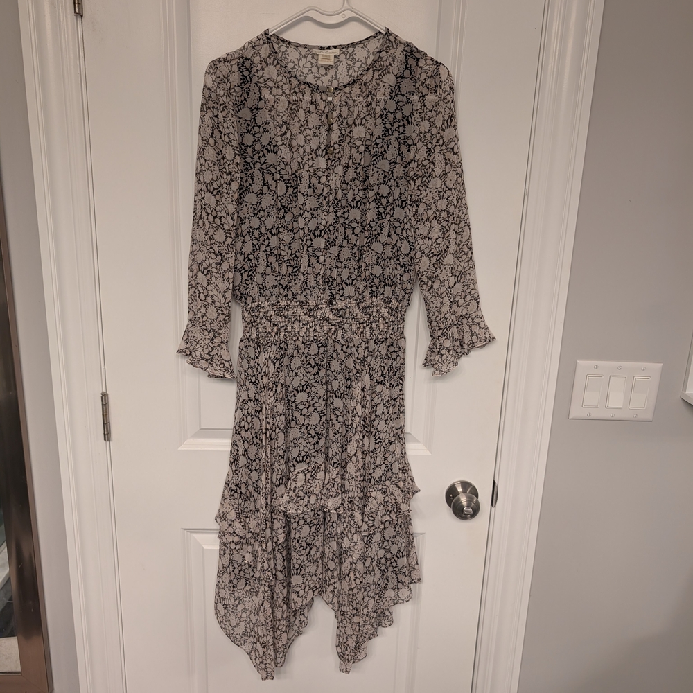 Shoshanna Black and White Asymmetrical Ruched Sundress